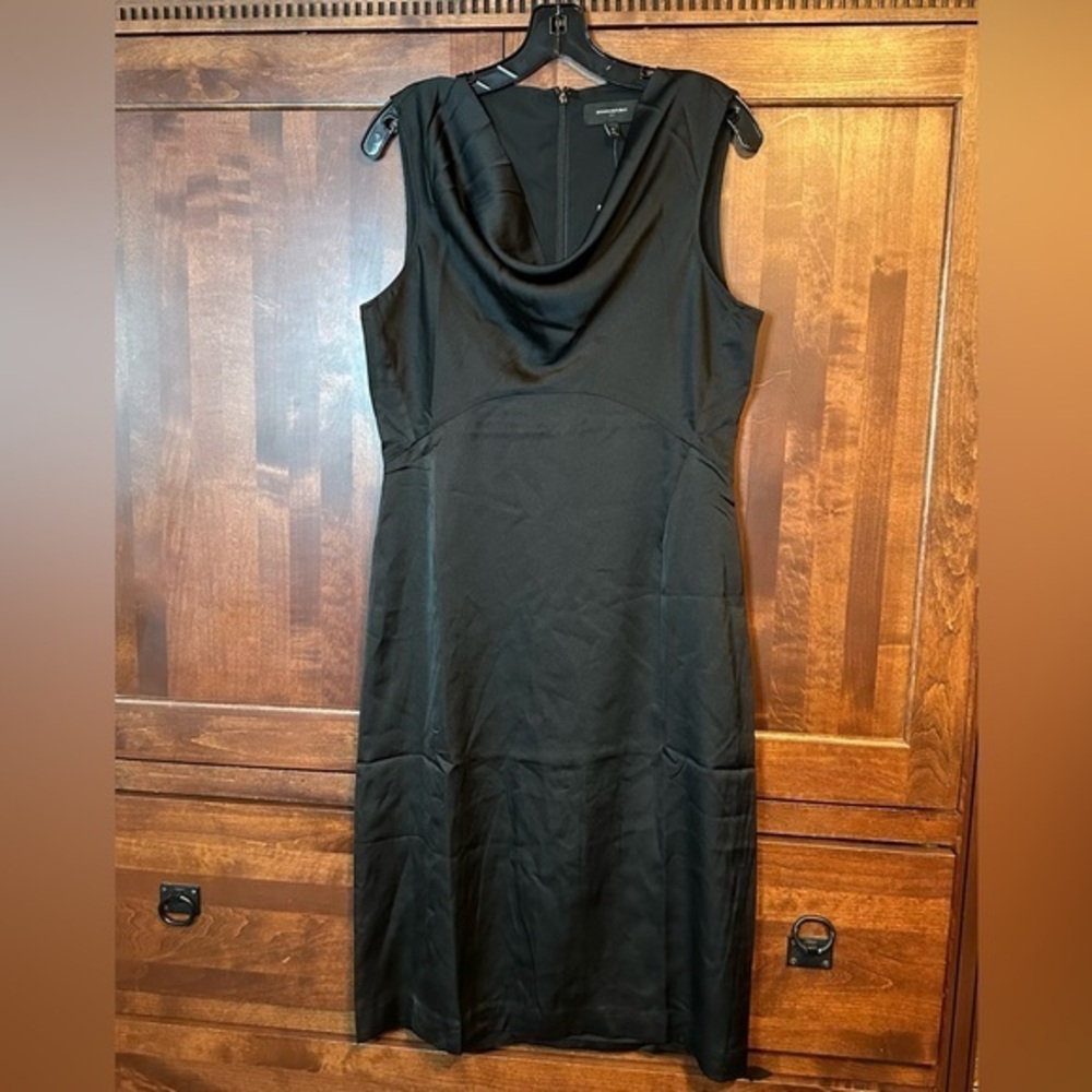 NWT Banana Republic Black Hammered Satin Sheath Midi‎ Dress Cowl Neck #R33